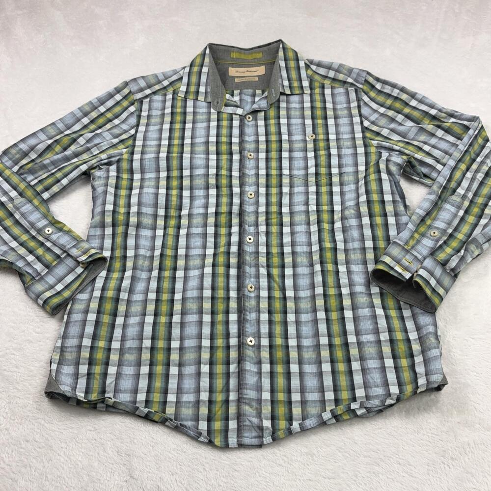 Tommy Bahama Button Up Shirt Men M Green Plaid Long Sleeve Island Modern Fit